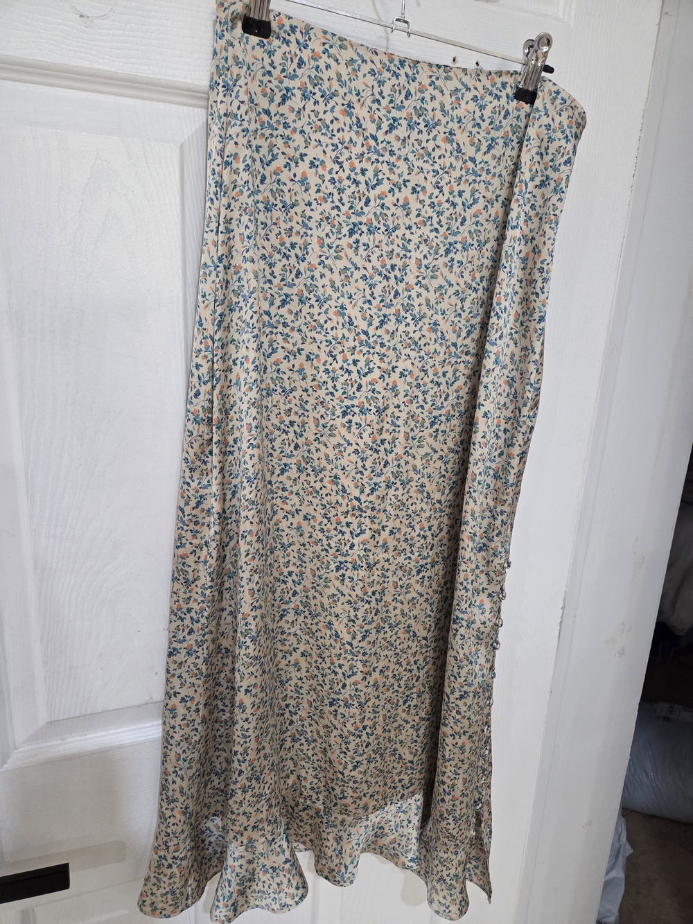 Zara Cream Maxi Skirt with Blue & Pink Floral Print